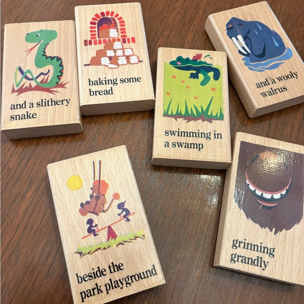 1990s Vintage Wooden Story Blocks